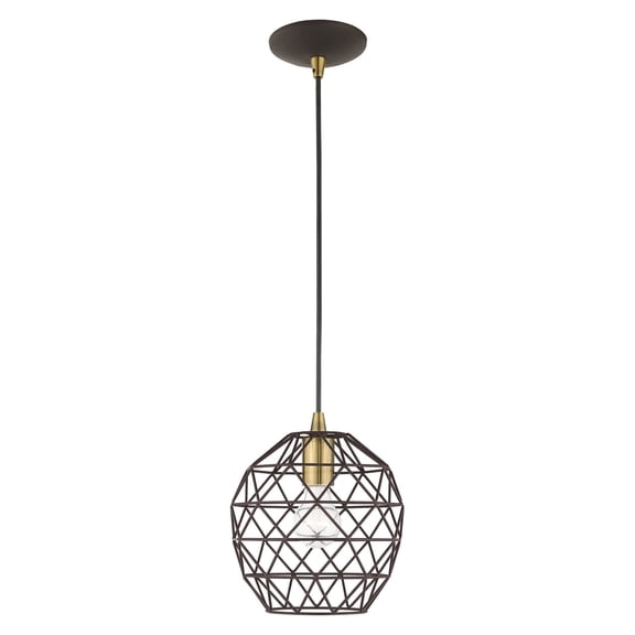 41326-07 Livex Lighting Paxten Shade - One Light Mini Pendant in Industrial Style - 8 Inches wide by 13 Inches high-Bronze Finish    -Traditional
