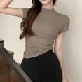 thumbnail image 2 of WRKEKC Summer Tops for Women Solid Color Round Neck Short Sleeve Undershirt T-Shirt Seamless Comfortable Fit, 2 of 4