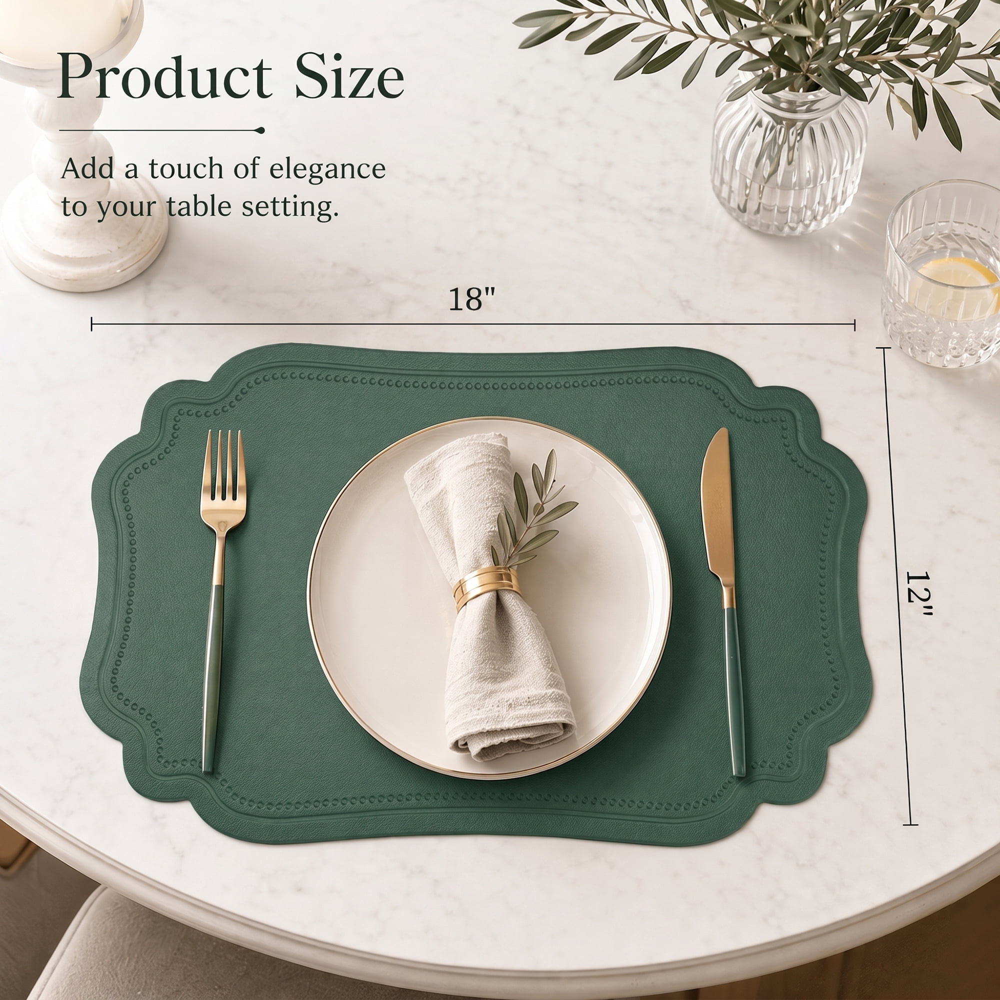 Unique Bargains Set of 6 Solid Placemats Leather Placemats for Kitchen Dining Green