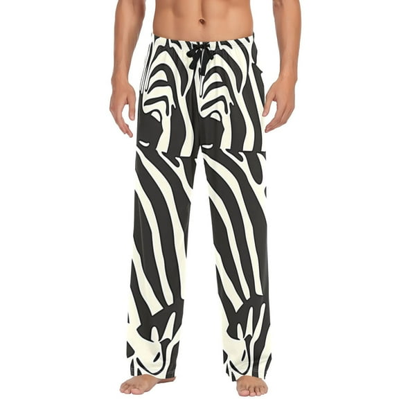 Men's Pajama Pants Zebra Black Print Cotton Long Sleepwear Lounge Pants L