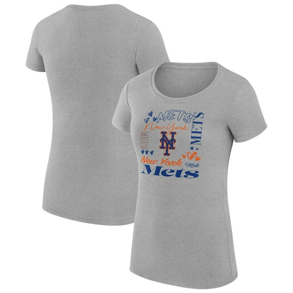 Women's G-III 4Her by Carl Banks Heather Gray New York Mets Super-Slim Fit Lightweight Collage Team Graphic Crew Neck