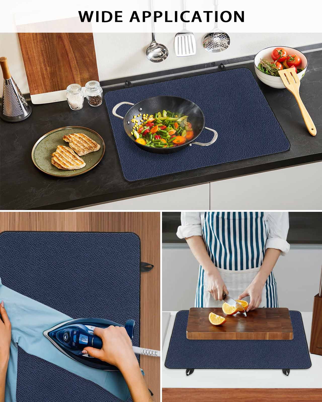 nqOlkjepod Large Induction Cooktop Protector Mat 31"x24", Solid Dark Blue Stove Top Covers for Electric Stove, Minimalism Abstract Denim Texture Stove Burner Cover Mats, Glass Top Stove Cover