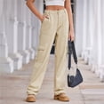 thumbnail image 2 of Pantalones Cargo for mujer, pantalones elásticos de cintura alta, pantalones de viaje de pierna ancha, pantalones casuales holgados, ropa de calle de senderismo con múltiples bolsillos, 2 of 7