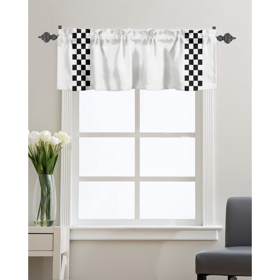 Kitchen Cafe Valance Curtain for Small Windows,Rural Black and White Buffalo Lattice Checked Rod Pocket Short Valances Gingham Window Treatment Panel for Living Room/Bedroom/Bathroom,54x18in