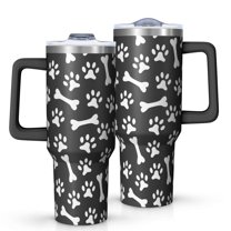 OBREWU Paw Prints and Bones Tumbler with Handle and Lid,Paw Prints and Bones 40oz Double Wall Vacuum Insulated Tumbler,Cups Gift for Women and Men