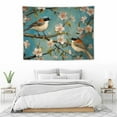thumbnail image 3 of ONETECH Vintage Flower Tapestry Asian Cherry Blossoms Blue Teal Flower Bird Blossoms Garden Branches Vintage Asia Watercolor Oil Painting Decor Wall Hanging Living Room Bedroom Dormitory Backdrop, 3 of 7