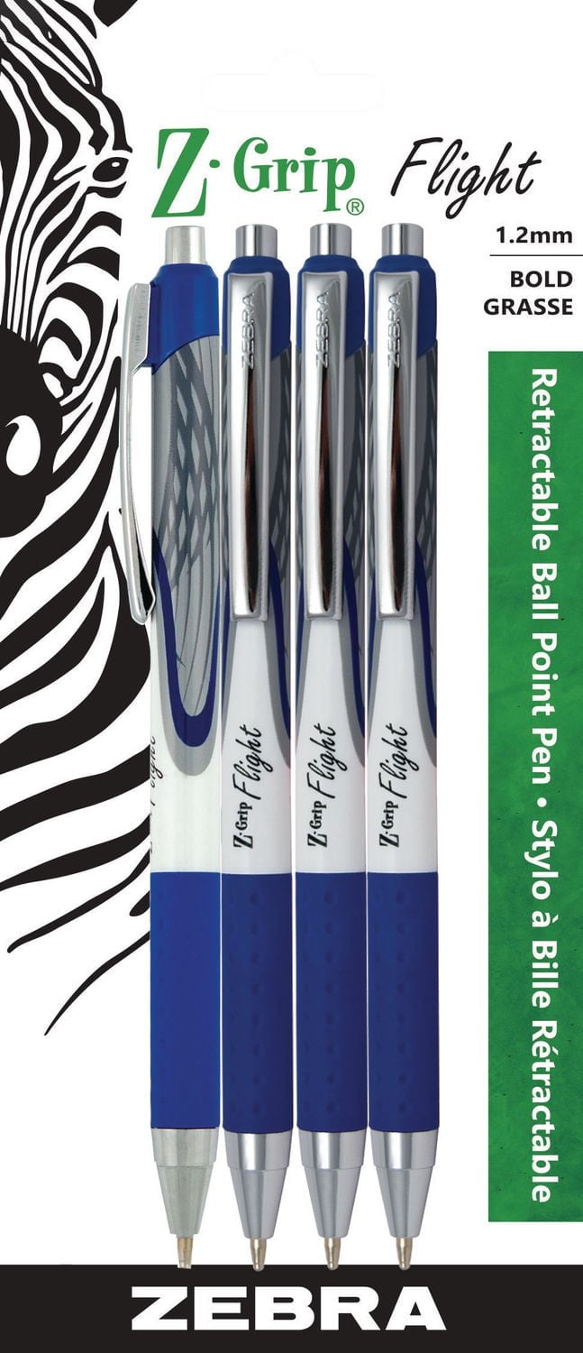 ZEBRA Z-Grip Flight Retractable Pen, 4-pack, blue