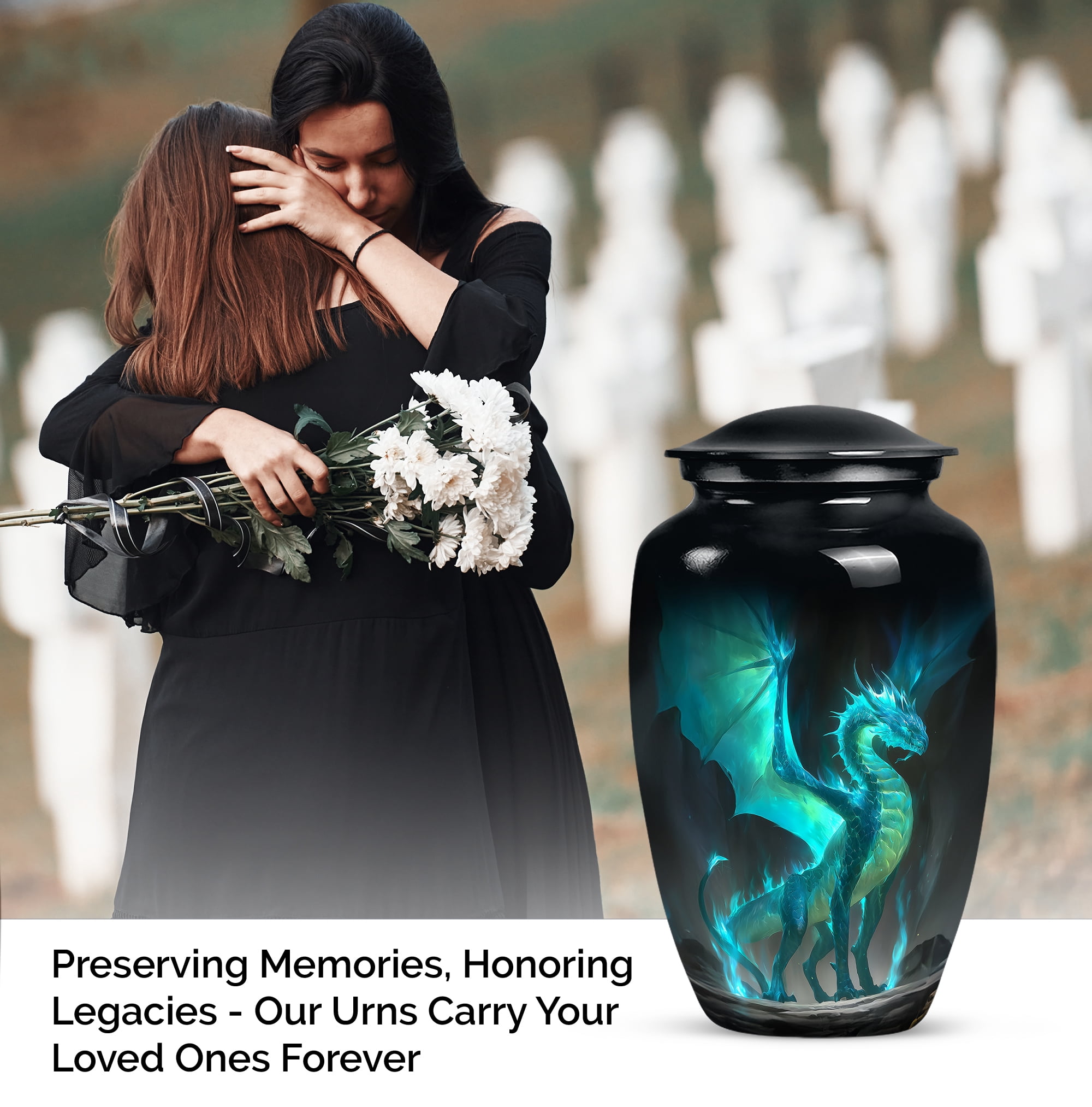 Green Dragon Urn For Ashes For Male & Female, Decorative Urns For Human Ashes, Large Funeral Mini Memorial Urn For Men, Cremation Urns For Baby Boy ( Size- 10inch,1pc 3inch 1pc )