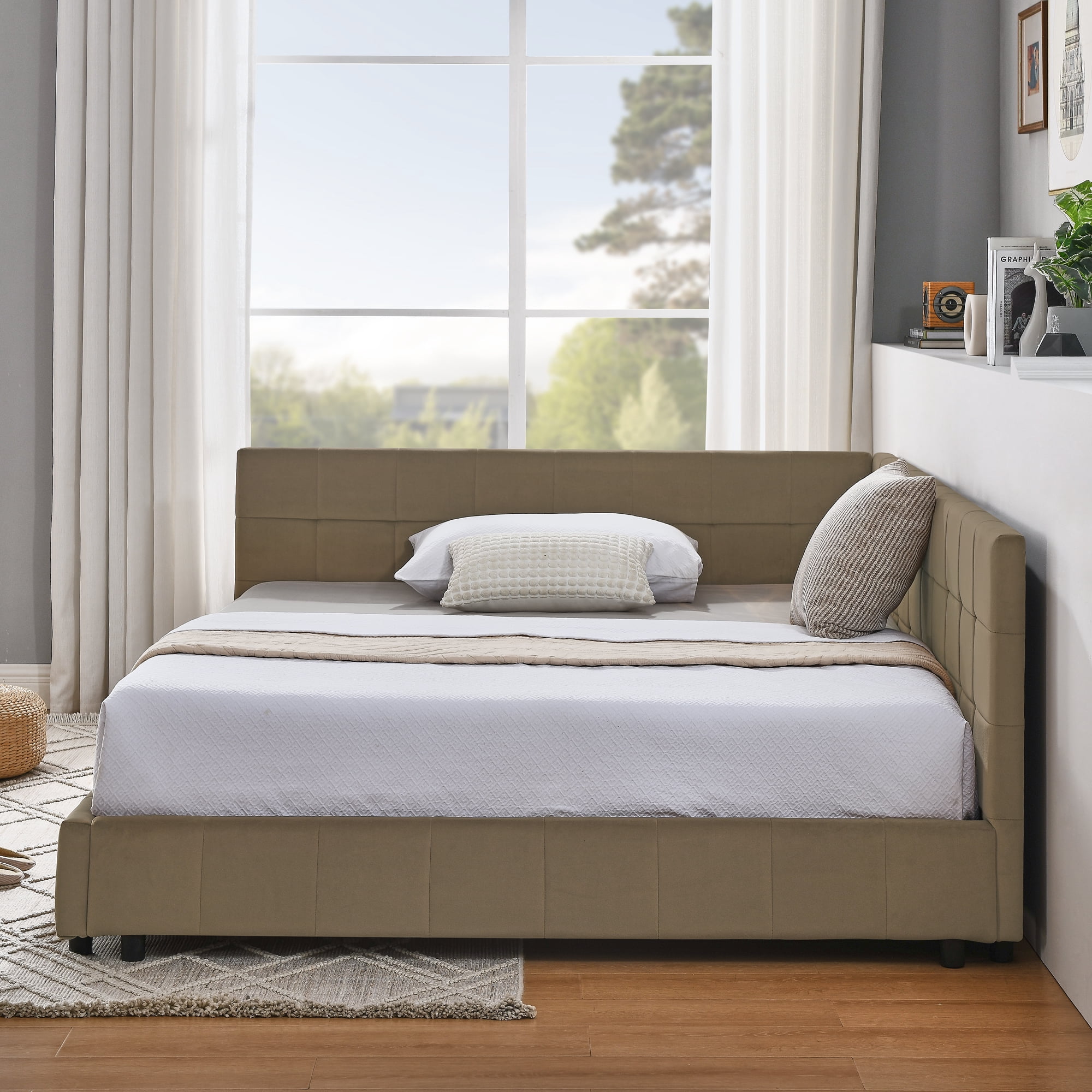 Full Size Upholstered Tufted Bed Frame, Sofa Bed Frame with Comfortable Backrest and Armrests, Full Size Bed for Bedroom, Living Room,Velvet