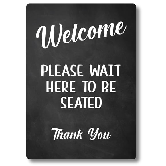 Cartel de origen: por favor espere aquí para ser sentado 21 x 30 cm
