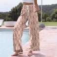 thumbnail image 5 of Wutalume Women's Casual Wide Leg Pants, Retro Floral Print Drawstring Waist with Pockets, Loose Flowy Bottoms for Spring and Summer Beach,Pink S, 5 of 6