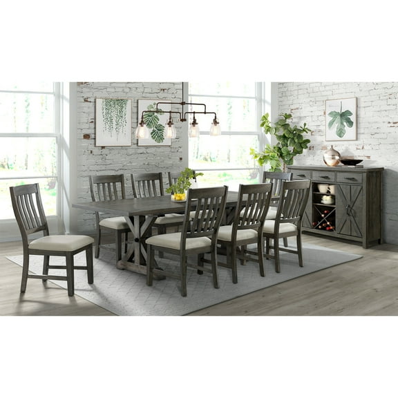 Extendable Dining Set for 8 - Rectangular Table, Server, & 8 Chairs - Distressed Gray Finish