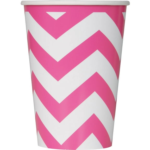 12oz Chevron Paper Cups, Hot Pink, 6ct