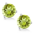 thumbnail image 2 of Gem Stone King 14K White Gold Green Peridot Three-Prong Martini Stud Earrings for Women Men | 2.90 Cttw | Gemstone Birthstone Round 7MM, 2 of 4