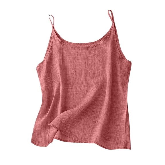 OIOLOYJM Cotton Linen Tank Tops for Women Summer Casual Sleeveless Gauze Shirt Basic Layering Camisoles Beach Vacation Soft Clothes Watermelon Red XL