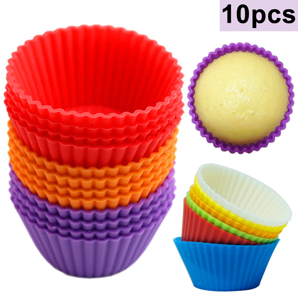 Yesbay 10Pcs Round Silicone Cake Muffin Cupcake Mold Maker Reusable