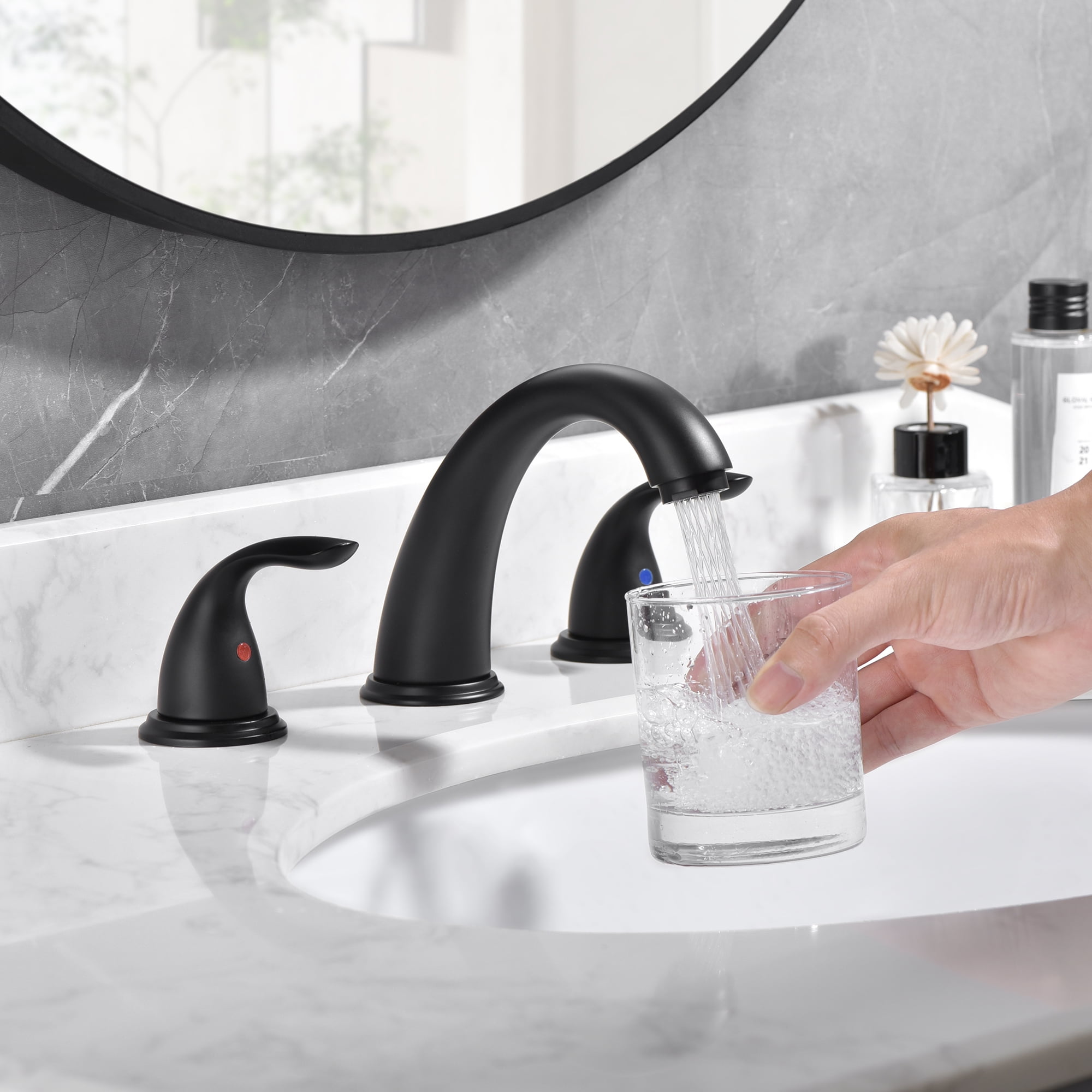 sumerain Widespread Bathroom Faucet Double Handle 3 Hole Lavatory Sink Faucet, Matte Black