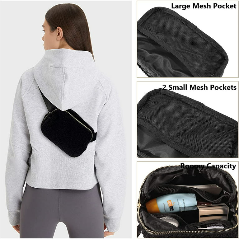Ultrafun Unisex Fleece Belt Bag, Sherpa Fanny Pack for Women Men, Fashion  Everywhere Crossbody Waist Bum Bags for Running Hiking Shopping Travel  (Black) 
