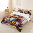 thumbnail image 2 of jejeloiu Cute Brown Highland Cow Duvet Cover Set Kids,Rustic Farm Colorful Floral Bedding Full,Reversible,3pcs(No Comforter), 2 of 6