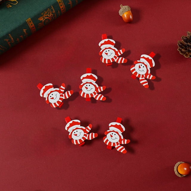 Vaidha Pinces en Bois de Noël / Accessoires de Décoration Festifs des Fêtes / Ensemble de 6 Ornements en Bois Rouges à Clipser pour Arbre, Cartes et Déco de Fête