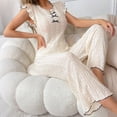 thumbnail image 6 of RongHuan Womens Pajama Set Eyelet Lace Ruffle Sleeve Top and Long Pants 2 Piece Cute Solid Color Sleepwear with Bowknot, 6 of 8