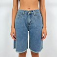 thumbnail image 2 of LWavelet Women Denim Bermuda Shorts High Waisted Frayed Hem Loose Fit Casual Summer Blue XL, 2 of 6