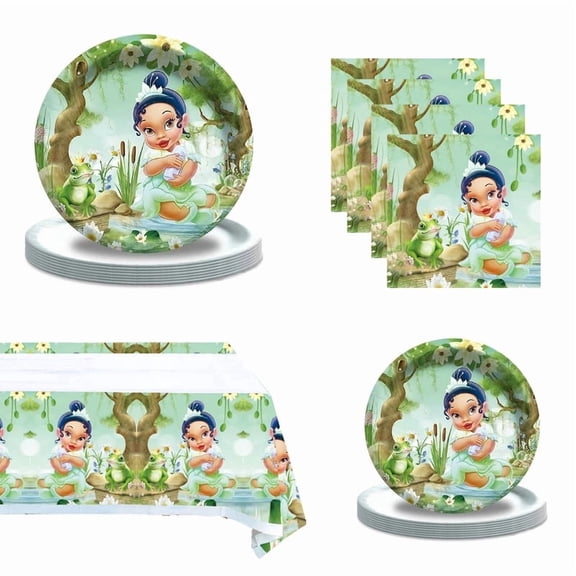 41Pcs Tiana Birthday Party Supplies, 20 Plates, 20 Napkins and 1 Tablecover for Tiana Party Decorations