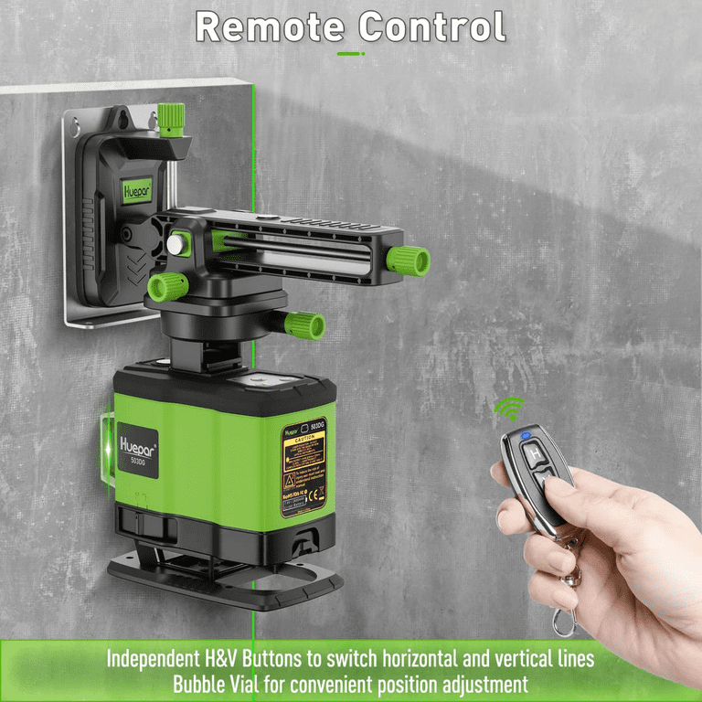 Huepar 904DG - 4x360° Green Cross Line Floor Laser Tool with Remote Control  & magnetic Bracket