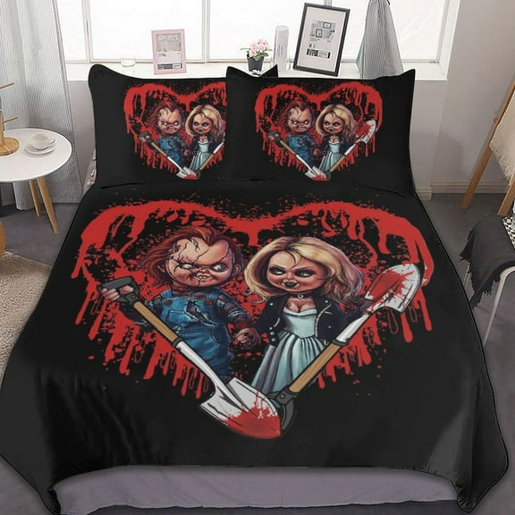 Bride of Chucky 3 Pcs Bed Sheets Set Breathable Duvet Cover with 2 Pillow Sham Soft All Seasons Bedding Set 86"x70"