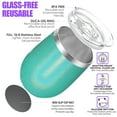 thumbnail image 2 of Vacuum Insulated Stemless Wine Glass - THILY Stainless Steel 12 oz Cute Travel Tumbler Cup with Spill Proof Lid and Reusable Straw, Keep Drinks Cold or Hot, Glitter Teal, 2 of 5