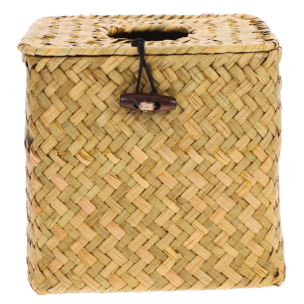Caja de pañuelos de mimbre cuadrada, porta pañuelos de mimbre tejido, estuche para servilletas tejido único