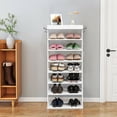 thumbnail image 3 of Gymax 7-Tier Shoe Rack Vertical Design Wooden Shoe Storage Shelf w/Hooks White, 3 of 10