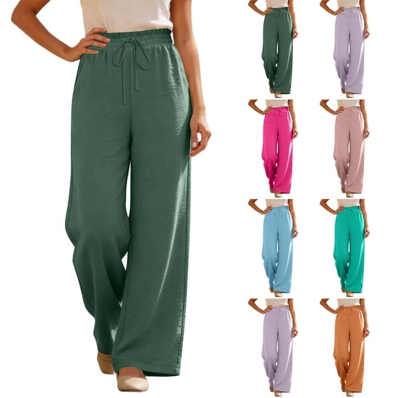 High Waisted Wide Leg Palazzo Pants for Women Summer Beach Vacation Lounge Trousers with Pockets 2026 Trendy Purple 2XL