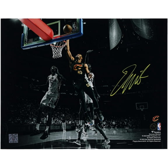 Donovan Mitchell Cleveland Cavaliers Autographed 11" x 14" Spotlight Layup Versus Philadelphia 76ers Photograph - Fanatics Authentic Certified