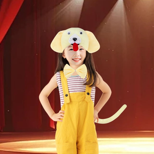 Conjunto de diadema y pajarita con cola de animal, disfraces de dibujos animados para niños para presentaciones en escenario, de graduación Amarillo claro