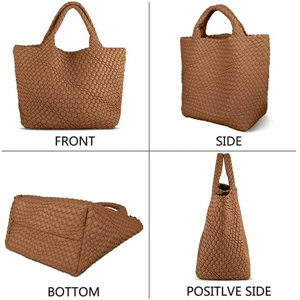 Laibmfc Womens Vegan Leather Woven Bag With Purse Fashion Handmade Beach Tote Bag Top Handle Handbag Brown
