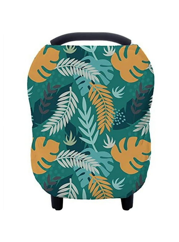 Carseat Cover Boy and .. Girls - Multi-use Nursing .. Car Seat Canopy Cover .. for Breastfeeding, Infant Stroller .. Cover, High Chair Cover .. (Green Leaves)