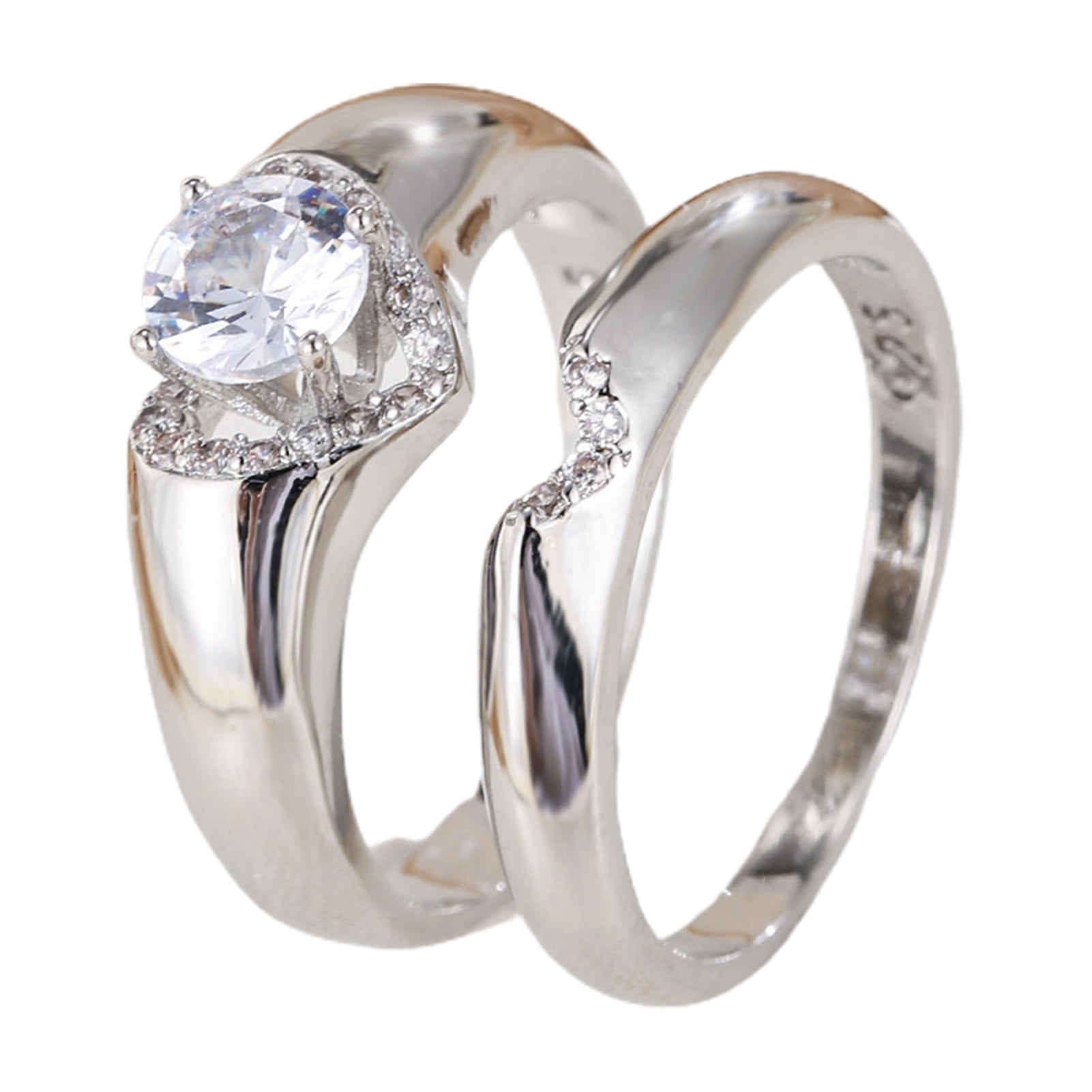 Anvazise 1 Valentine\'s Gift Women Fashion Dainty Love Finger Engagement US Ring Golden Pair Jewelry 6 Men Day Rhinestone Heart Ring Sparkling