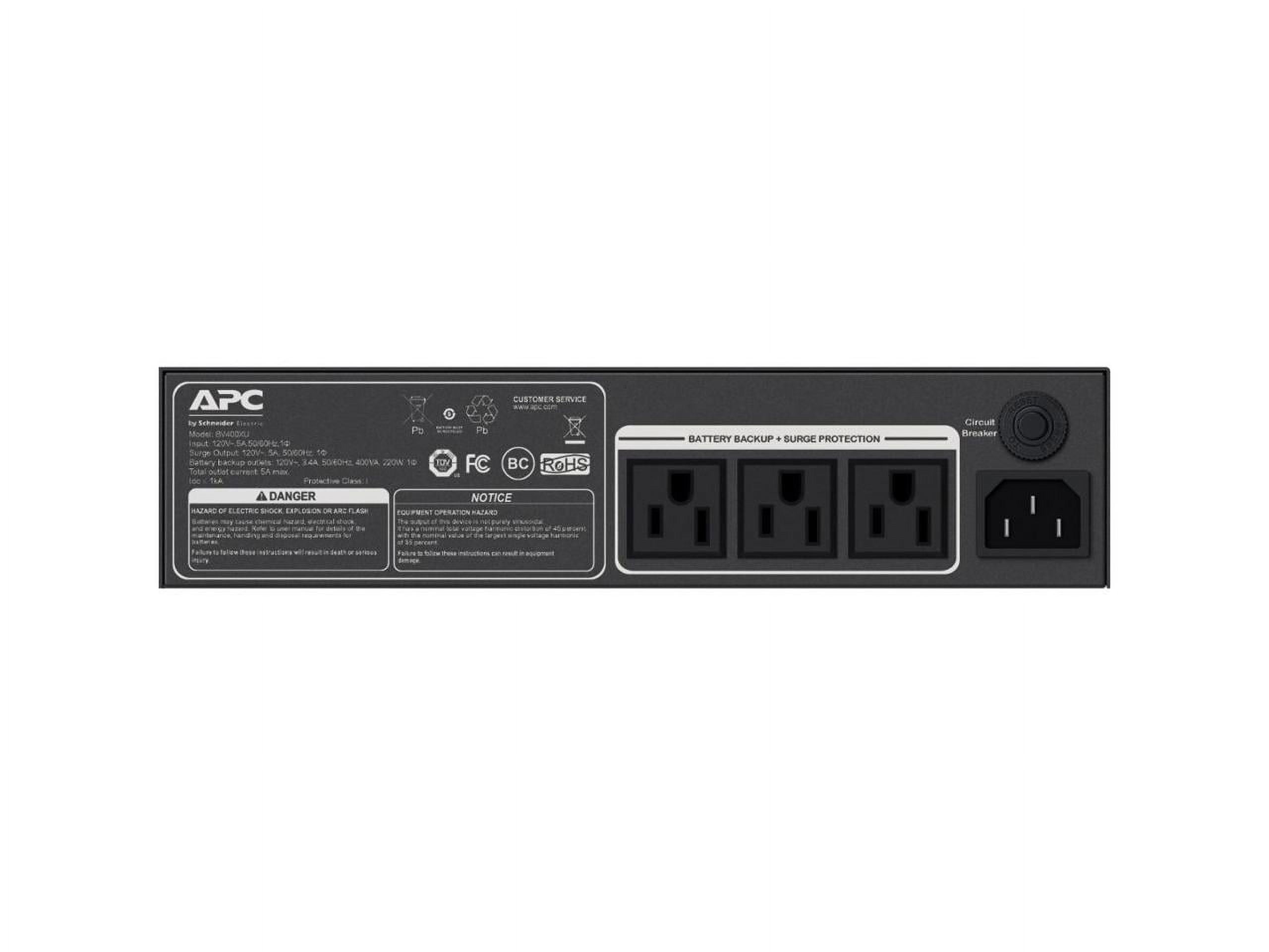APC by Schneider Electric 400VA 3 NEMA 5-15P Battery Backup UPS BV400XU