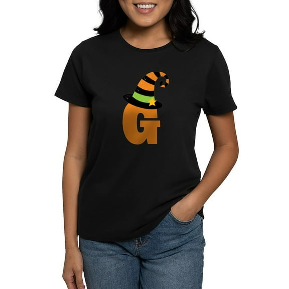 CafePress - Halloween Letter G Witch Monogram Women's Dark T S - Women's Traditional Fit Dark T-Shirt