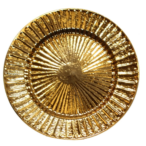 Gilbin 13 inch- Charger Plates, Round Plastic Reef Charger Plates, Holiday Charger Plate Wedding Holiday & Party Table Décor Set of 4(Gold)