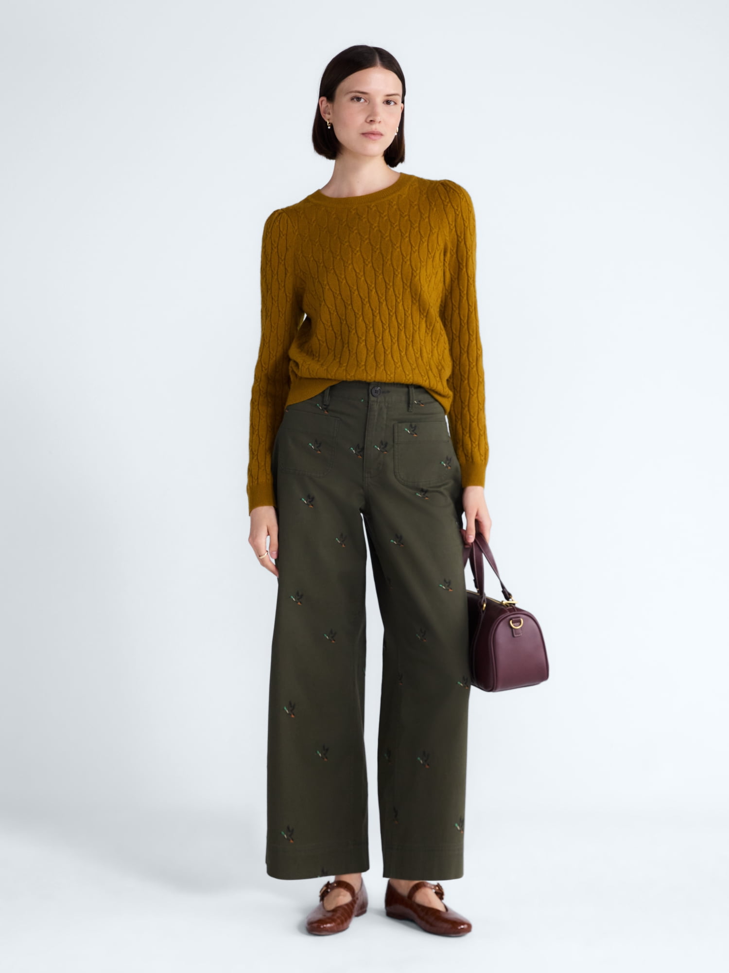 Free Assembly Women's and Women's Plus Cashmere Cable Knit Sweater with Puff Sleeves, Midweight, Sizes XS-4X