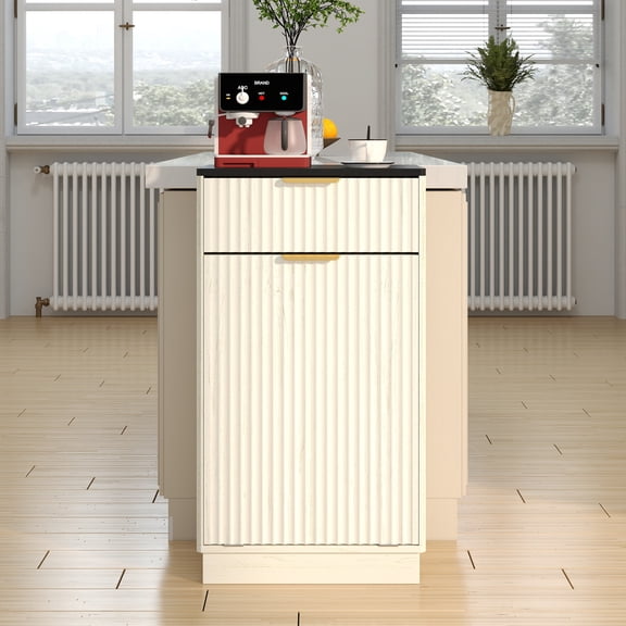 LiviNest Hidden Trash Cabinet: 13-Gallon Tilt-Out Garbage Bin & Wave-Textured Drawer - 1-Hour Assembly for Kitchen/Bath/Living Room - Antique White Finish