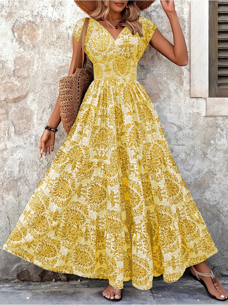 high waist dress JANE Stretch Empire Sewing Pattern by Dressmaking Amre back design and made of lame material Bohemian Navy Empire Waist Maxi