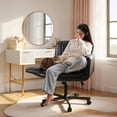thumbnail image 2 of Waleaf Criss Cross Chair with Wheels & Armrests, Criss Cross Office Swivel Chair, PU Leather Vanity Chair with Back, Beige Comfortable Adjustable Vanity Desk Chairs for Home Office and Bedroom, 2 of 7