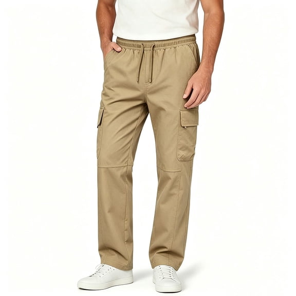 SAWOBUUN Mens Lightweight Quick Dry Cargo Pants Straight Leg Elastic Waist Summer Breathable Outdoor Trousers Hiking Work Pants