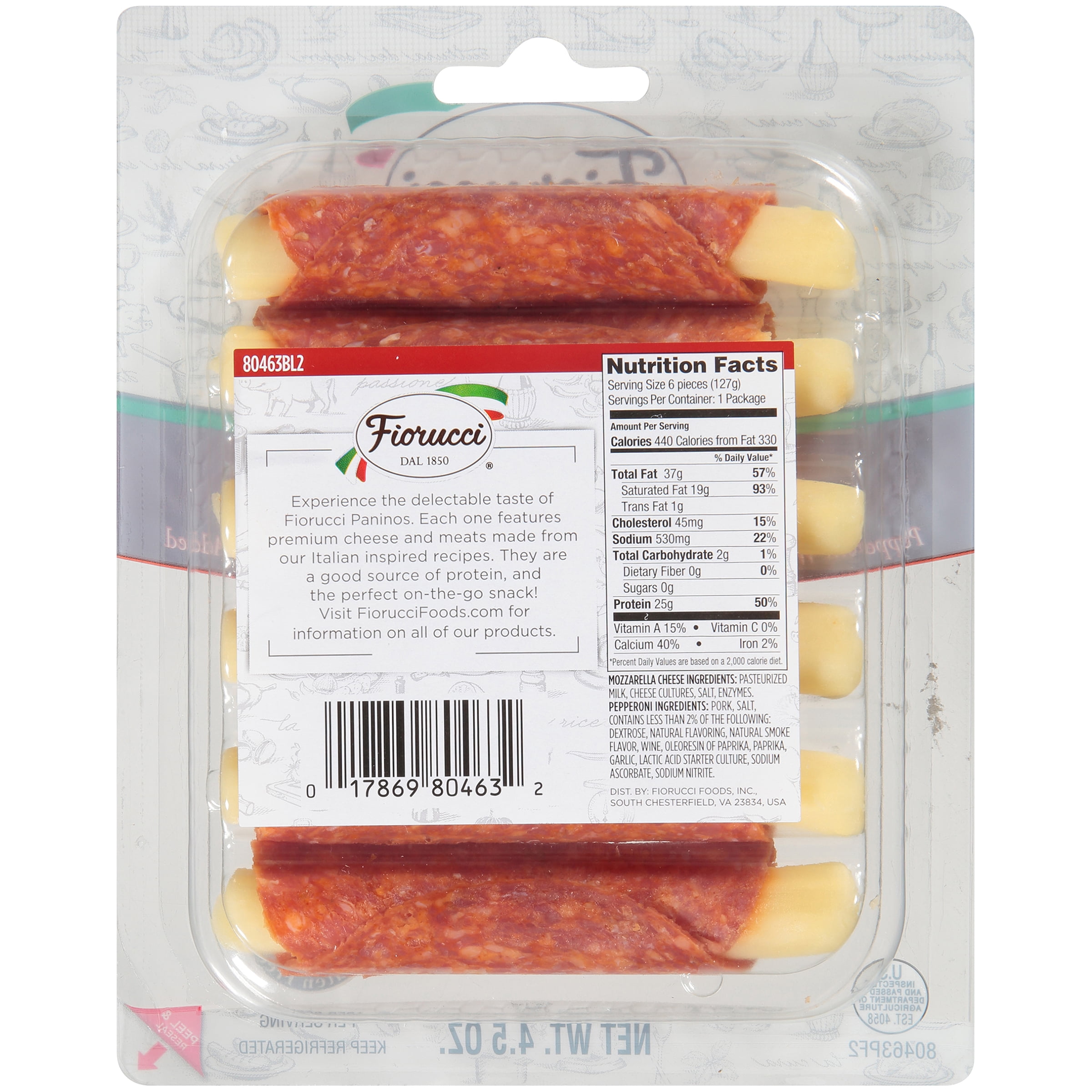Fiorucci Pepperoni and Mozzarella Panino Tray, 4.5 oz., 6 Count