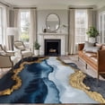 thumbnail image 2 of Navy Blue Brown Large Area Rugs for Bedroom Living Room, Soft Non Slip Carpet Bedside Rug, Luxury Modern Art Abstract Rectangular Floor Cover Kitchen Accent Rug 5'x7' for Dining Room/Office, 2 of 9