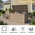 thumbnail image 5 of Decksplore 150 Gallon Outdoor Storage Box, Extra Large Waterproof Resin Deck Box with Hydraulic Gas Struts & Lockable Lid for Patio Cushions, Garden Tools, Pool Accessories, UV-Resistant, Brown, 5 of 9
