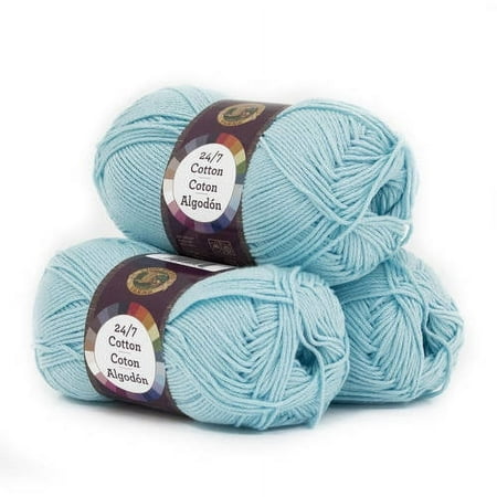 UPC: 0842093103578 | Lion Brand Yarn 24-7 Cotton Aqua Medium Mercerized Cotton Blue Yarn 3 Pack